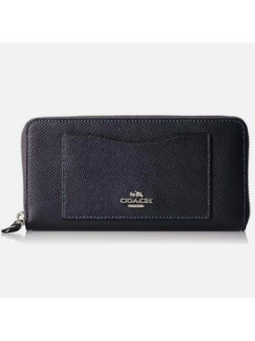 Coach Black Pebbled Leather Zip Wallet with Front Card Slot
